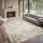 Beige 8x10 Washable Area Rug for Any Room