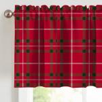 Red Striped Plaid Valance Curtains for Windows
