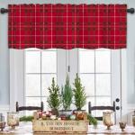 Red Striped Plaid Valance Curtains for Windows