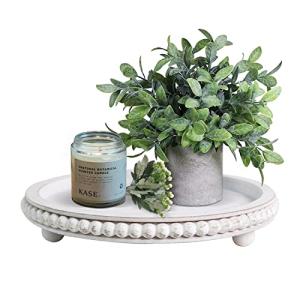 White Distressed Round Wood Tray for Any Space