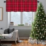 Red Striped Plaid Valance Curtains for Windows