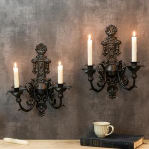 Set of 2 Black Metal Candle Sconces