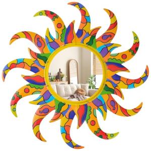 Colorful 25-Inch Sun Wall Mirror for Home Decor