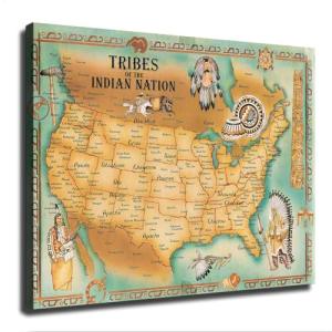 Minimalist US Indian Tribes Map Canvas Art