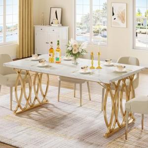 Tribesigns Large Rectangular Dining Table with Faux Marble