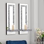 Silver Diamond Mirrored Candle Sconces - Set of 2