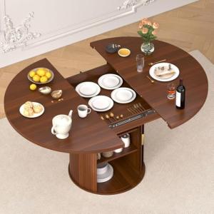 Modern Extendable Round Dining Table with Storage