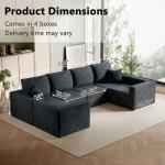 Modern Black 126" Sectional Sofa for Living Room