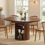 Modern Extendable Round Dining Table with Storage