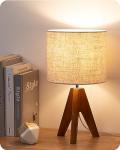 Small Tripod Table Lamp with Beige Shade