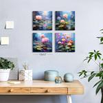 Colorful Lotus Flower Wall Art Set of 4
