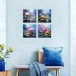 Colorful Lotus Flower Wall Art Set of 4