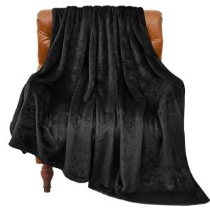 Black Fleece Throw Blanket for Couch and Bed