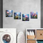 Colorful Lotus Flower Wall Art Set of 4