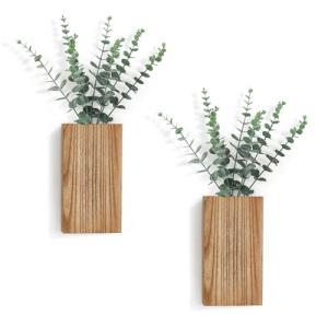 Wood Wall Planter Vases with Artificial Eucalyptus