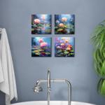 Colorful Lotus Flower Wall Art Set of 4