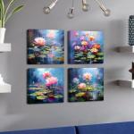 Colorful Lotus Flower Wall Art Set of 4