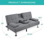 Linen Folding Futon Sofa Bed with Cupholders - Gray