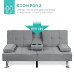 Linen Folding Futon Sofa Bed with Cupholders - Gray