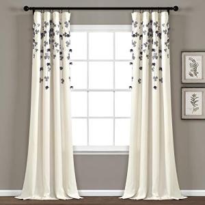 Purple and Ivory Flower Drop Curtain Panel, 84” x 42”