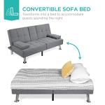 Linen Folding Futon Sofa Bed with Cupholders - Gray