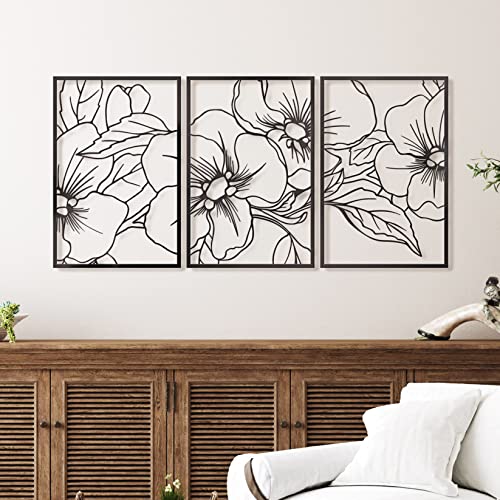 Black Minimalist Floral Line Metal Wall Art