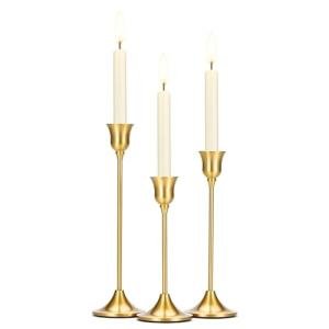 Set of 3 Brass Gold Candle Stick Holders