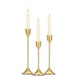 Set of 3 Brass Gold Candle Stick Holders