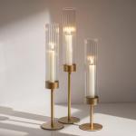 Gold Taper Candle Holders with Glass Cylinder Cover