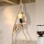 Vintage Monkey Pendant Light with Hemp Rope