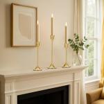 Set of 3 Brass Gold Candle Stick Holders