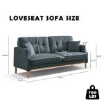 70" Dark Blue Loveseat Sofa with USB Port