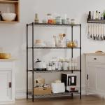 4-Tier Black Wire Storage Shelves - Adjustable Racks