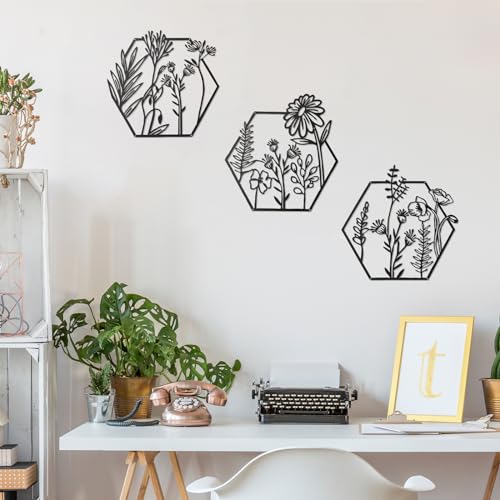 Black Metal Flower Wall Art Set of 3