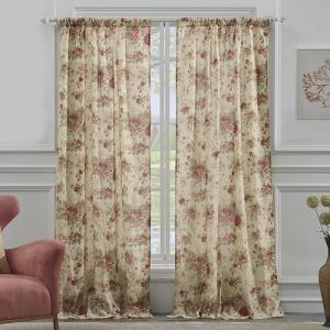 Ecru Cotton Curtain Panels - Antique Rose Design