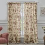 Ecru Cotton Curtain Panels - Antique Rose Design
