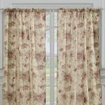 Ecru Cotton Curtain Panels - Antique Rose Design