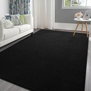Black 5x7 ft Washable Area Rug for Minimalist Decor