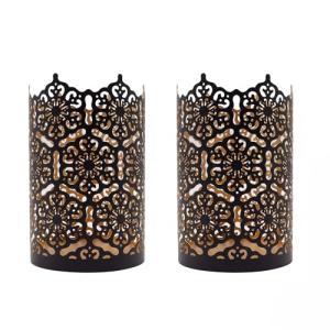 Set of 2 Bronze Candle Holders and Lanterns