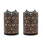 Set of 2 Bronze Candle Holders and Lanterns