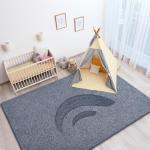 Soft Blue and White Minimalist Area Rug 5x8