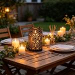 Set of 2 Bronze Candle Holders and Lanterns