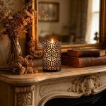 Set of 2 Bronze Candle Holders and Lanterns