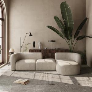 Cream Velvet Modular 4-Seater Sofa
