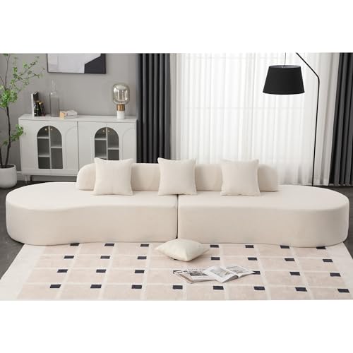 Beige Modular Curved Sectional Sofa with Pillows