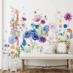 Colorful Floral and Dragonfly Wall Decals Set