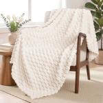 Ivory Fleece Throw Blanket for Cozy Couches