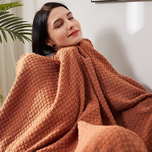 Cozy Burnt Orange Knit Throw Blanket