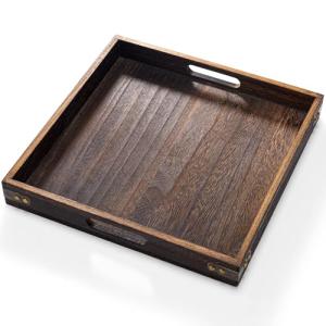 Square Wood Serving Tray with Handles, 13" x 13