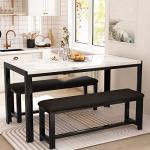 Minimalist Marble Dining Table Set with Benches